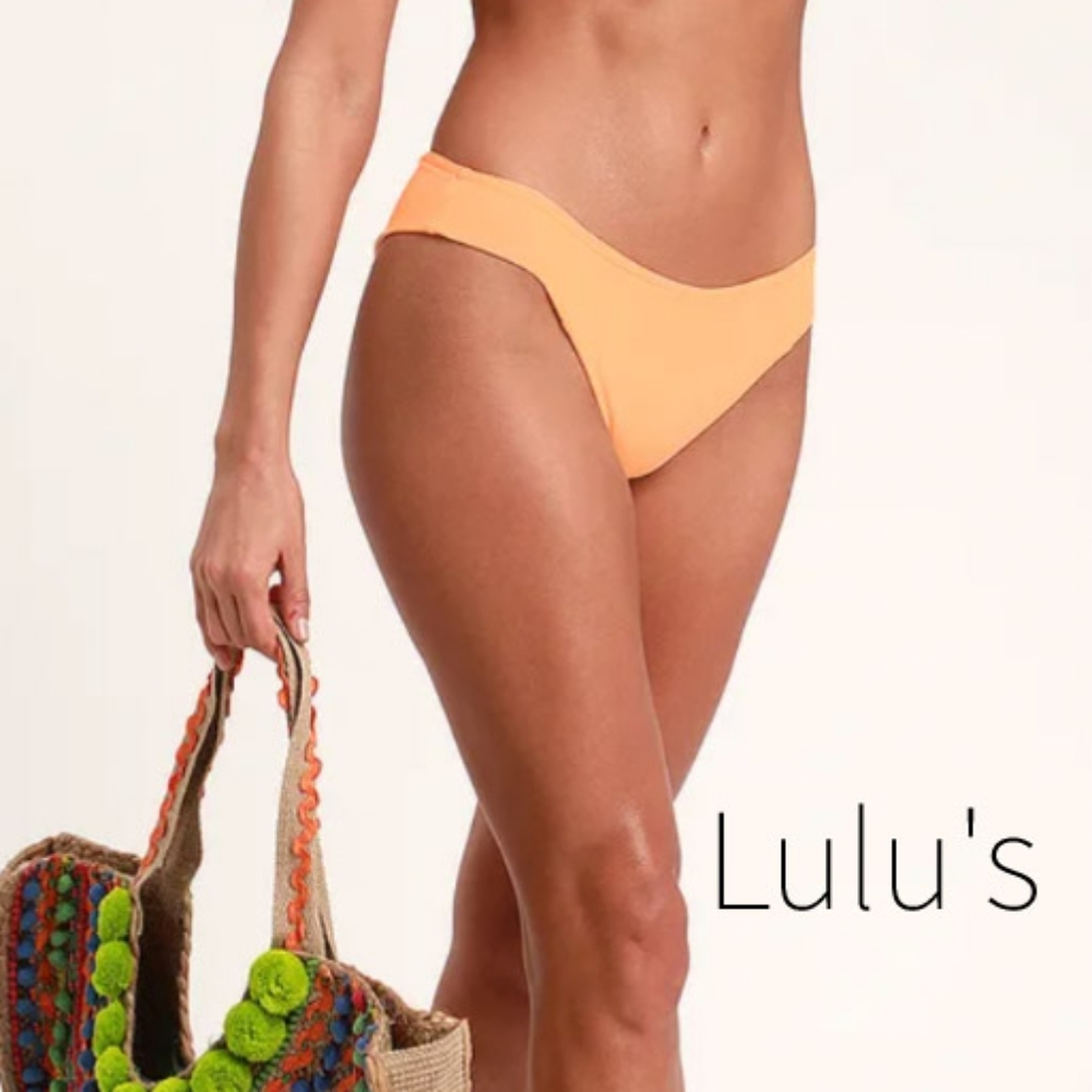 LULU'S Peach Cheeky Bikini Trunk Bottoms